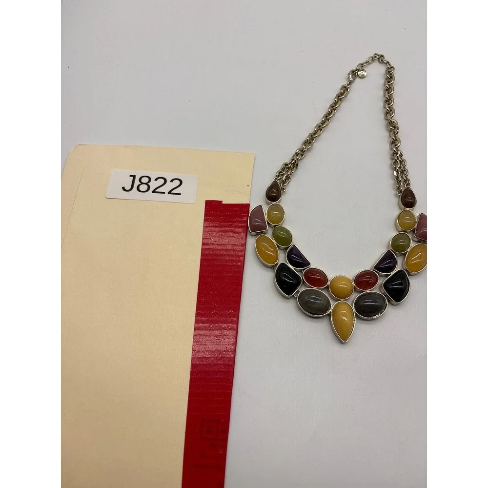 Loft Multi Color Resin Stone Bib Statement Necklace Gold‎ Tone